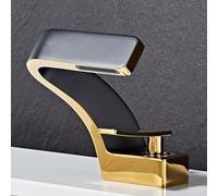 Black & Gold Brass Bathroom Sink Taps - Single Lever Waterfall Basin Mixer Stylish Faucet for Modern Bathrooms & Easy to Install
