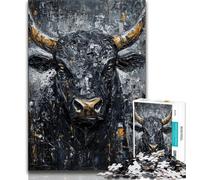 Black Gold Bull 1000 Pieces Jigsaw Puzzles For Teens And Adults,Stress Reliever Difficult Challenge Enhance Love between Couples 38x26cm
