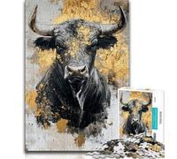 Black Gold Bull Jigsaw Puzzles 1000 Pieces for Adults Teens,Toys Educational Games Stress Relieving Wishlist with Santa Claus (38x26cm)