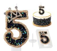 Black Gold Crown Candle,Birthday Digital Candles, Black and Gold Crown Birthday Candles, Anniversary Celebrations Birthday Candles for Cake Theme Party Deco-7.5CM (Crown 5 Years Old)