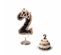 Black Gold Crown Number 2 Candles for Birthdays, Sparkling Glitter Cake Topper for Kids Wedding Anniversary Party Decor - Elegant & Reusable,Glitter Diamond Design with Stand (Black Gold 2)