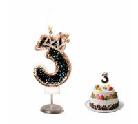Black Gold Crown Number 3 Candles for Birthdays, Sparkling Glitter Cake Topper for Kids Wedding Anniversary Party Decor - Elegant & Reusable,Glitter Diamond Design with Stand (Black Gold 3)