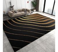 Black Gold Curve Large Area Rugs, Abstract Runner Rugs, Non-Slip Floor Throw Mat, Rectangle Carpet for Living Room, Bedroom, Hallway Front Entrance, Kitchen, Dining, 6' x 8'