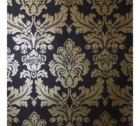 Black & Gold Damask Wallpaper - Metallic Smooth Finish, Vintage Retro, Peelable & Washable, 0.52m x 10.05m (SL43460)