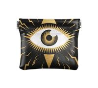 Black Gold Devil Eye Women's Leather Coin Purse Waterproof Makeup Bag Change Purse for Men Women Travel