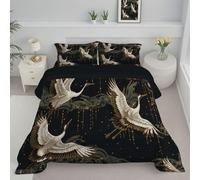 Black Gold Double Duvet, Quilt 4.5 Tog For Summer Autumn, Reversible Coverless Duvet With Elegant Flying Crane Luxury Animal, Lightweight Soft Comforter, 200X200Cm, Washable