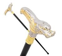 Black & Gold Dragon Head Handle Walking Cane - 93cm Gentleman's Decorative Fashion Accessory for Cosplay, Party, Collection(White)