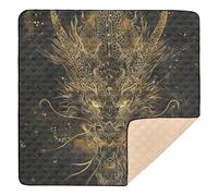 Black Gold Dragon Large Sturdy Baby Playmat for Floor Water Resistant Infant Play Mat for Baby Kids Toddlers Infants, 50'' x 50''