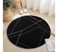 Black Gold Flannel Round Rug, Modern Lines Stylish Simple Pattern, Super Soft Machine Washable Not Easy to Fade Rug, 180 cm Non-Slip Round Carpet for Living Room Kids Room Dining Room Decor