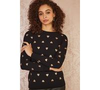 Black Gold Foil Heart Print Relaxed Fit Jumper Yumi Black M
