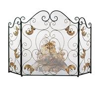 Black & Gold Folding Fire Screen - Anti-Scald Spark Guard, Standing Gate for Fireplace, Log Wood Burner & Furnace Safety, Stylish Home Décor