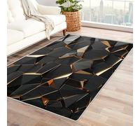 Black Gold Geometric Small Rugs for Bedroom 50x80, Modern Abstract Geometry Mats and Rugs Living Room Accessories, Non Slip Soft Low Pile Washable Carpet, Home Decor Pzw1