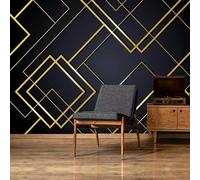 Black Gold Geometric Wallpaper Mural 100 × 70 Cm Non Woven Luxury Wall Mural with Modern Abstract Diamond Line Design Large Art Wall Decor for Living Room Bedroom Tv Background Black Gold Geometric