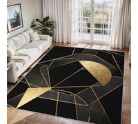 Black Gold Geometry Rugs Living Room Large 140x200, Modern Geometic Area Rugs for Bedroom, Non Slip Low Pile Soft Flannel Carpet, Bedroom Accessories H-54