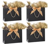 Black Gold Gift Bags 4pcs with Handles Elegant Paper Gift Bags for Women, Men, Birthday, Wedding, Party, Christmas,Size 28x20x10cm