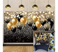 Black Gold Glitter Backdrop for Birthday Wedding Prom Party Photography Background Congrats Grad Graduation Party Decorations Photo Booth (7X5FT)