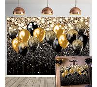 Black Gold Glitter Backdrop for Birthday Wedding Prom Party Photography Background Glitter Black Gold Balloon Party child Birthday Decorations Photo Booth 8X6FT
