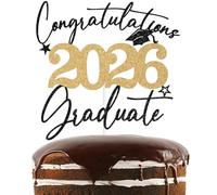 Black & Gold Glitter Congratulations 2026 Graduate Cake Topper, Congrats 2026 Grad Decorations, 2026 Senior High School College University Graduation Party Decorations Supplies