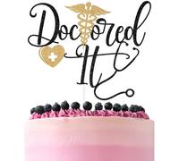 Black & Gold Glitter Doctored It Cake Topper, It's DR Actually/In My Doctorate Era, Doctor PHD Doctorate Degree Graduation Party Decorations Supplies
