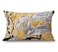 Black Gold Golden and Silver Marble Ink Abstract Painting Cotton Linen Decorative Throw Pillow Case Cushion Cover Pillowcase for Couch Sofa Bed,12 X 20 Inches
