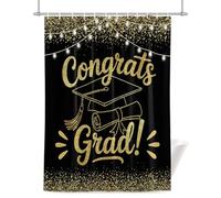 Black Gold Graduation Cap Shower Curtain for Bathroom, Sequins Light Festive Celebration Waterproof Cloth Fabric Bathroom Accessories Set with 12 Rust Proof Plastic Hooks, 56” x 78”