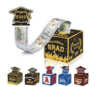 Black Gold Graduation Money Box for Cash Gift,Pull Surprise Money Gift Box for Graduate Celebrations,Congrats Money Cake Pull out Cash 2025 Money Pull Box for Her Him Graduating Party Supplies