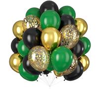 Black Gold Green Balloons 60PCS 12INCH Dark Green Metallic Chrome Gold Confetti Balloon Green Gold Black Latex Helium Balloons for Tropical Wild Theme Jungle Birthday Party Decoration Graduation