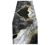 Black Gold Grey Marble Stone Marbled Mosaic with Golden Veins Lines 14" X 108" Rectangle Table Runner Long Tablecloth Placemat for Party Home Decor Indoor Outdoor Office Kitchen Dining Wedding
