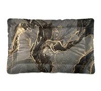 Black Gold Grey Marble Stone Marbled Mosaic with Golden Veins Lines Dog Cat Bed Mat, Soft Crate Pad Mattress Cushion for Small Medium Pets, Anti Slip Sleeping Kennel Mat Washable & Dry 24x18 inch