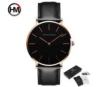 (black,gold) Hannah Martin Men's Quartz Watches 30M Waterproof Fashion Brand Sport Casual Watches Unisex Wristwatch for Men Casual Leather Watch
