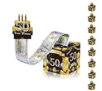 Black Gold Happy 50th Birthday Money Box for Cash Gift, Pull Surprise Money Gift Box for Women Men 50 Years Old Birthday Presents,Birthday Gift Money Box Money Presentation Box for Cash Gifts Birthday
