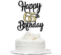 Black Gold Happy 65th Birthday Cake Topper, Cheers to 65 Years Birthday Cake Decoration,65 Fabulous Cake,65th Anniversary Cake Topper,men and women 65 years old happy birthday Party Decoration