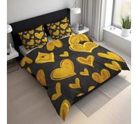 Black Gold Heart King Size Duvet Cover Set, Modern Love Hearts Bedding Set, Microfiber Soft Reversible Quilt Cover 230x220 + 2 Pillowcase, Zipper Closure, Bedroom Decor BhT45