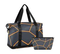 Black Gold Irregular Lines Travel Bag Sport Training Bag with Toiletry Bag for Trekking Foldable, Black gold irregular lines, One Size