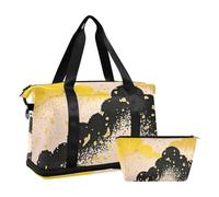 Black Gold Japanese Mountain Luggage Travel Bag with Wet Pocket Adjustable Strap Sports Tote Gym Bag for Trekking Large Capacity for Men Women
