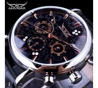 (black,gold) Jaragar Brand Men Automatic Self Wind Mechanical Watch White 3 Dials Calendar Blue Hands Simple Business Leather Band Wristwatch