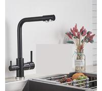 Black Gold Kitchen Faucet with Water Filter for Pure Drinking 360° Rotation Double Handle 7 Letter Design Hot & Cold Water Modern Style for Home