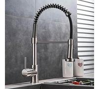 Black & Gold Kitchen FaucetPull Down Single Handle Mixer Tap with Hot & Cold Water Dual Spray Modes Brushed Nickel Finish for Modern Sinks