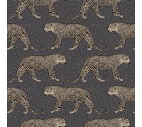 Rasch Portfolio Leopard Wallpaper Metallic Shimmer Animal Print Spots Luxury Feature Wall 10m Roll Black Gold 215311