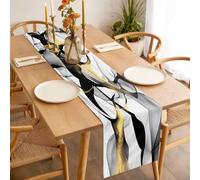Black Gold Line Table Runner 13x36 inch Abstract Metallic Texture Cotton Linen Dining Table Runner Ideal for Dresser Kitchen Coffee Tables - Machine Washable