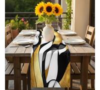 Black Gold Line Table Runner 13x72 inch Metallic Texture Cotton Linen Dining Table Runner Ideal for Dresser Kitchen Coffee Tables - Machine Washable