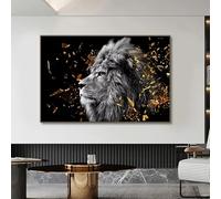Black Gold Lion Eelphant Canvas Painting African Animal Poster Prints Wall Art Aesthetic Picture for Living Room Decor(50x70cm(20x28in) /With frame)