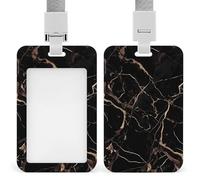 Black Gold Marble Badge Holders with Push-Pull Slot&Lanyard Waterproof Plastic Vertical Work ID Card Holder Portable Travel Document Protector Detachable Card Protector
