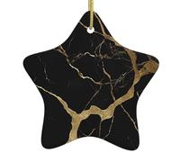 (Black Gold Marble) Christmas Ceramic Star Shape Ornament Pendant Xmas Tree Hanging Decoration For Holiday Home Party Decor