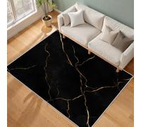 Black Gold Marble Door Mat 45x75 Modern Washable Rug Indoor Entryway