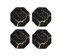 (Black Gold Marble) Drink Coasters Set Of 4 Non-Slip Leather Coasters For Cups Mugs Glasses Tabletop Protection For Home Office Bar