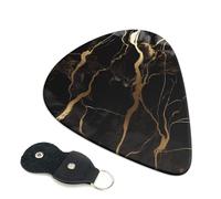 Black Gold Marble Guitar Picks 6-Pack - Pick Set (0.46mm / 0.71mm / 0.96mm) Suitable For Guitar And Ukulele Playing