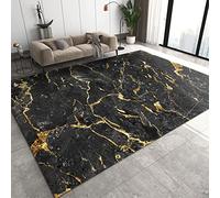 Black Gold Marble Large Area Rugs, Abstract Golden Texture Runner Rugs, Non-Slip Floor Throw Mat, Rectangle Carpet for Living Room, Bedroom, Hallway Front Entrance, Kitchen, Dining, 6' x 8'