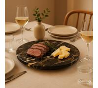Black & Gold Marble Lazy Susan, Round Rotating Serving Tray, Circular Stone Turntable, Cheese Board Slab Interiors by Premier Black One Size