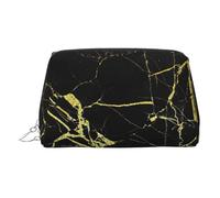 Black Gold Marble Leather Toiletry Organizer Bag, Travel-Friendly Makeup Pouch for Women